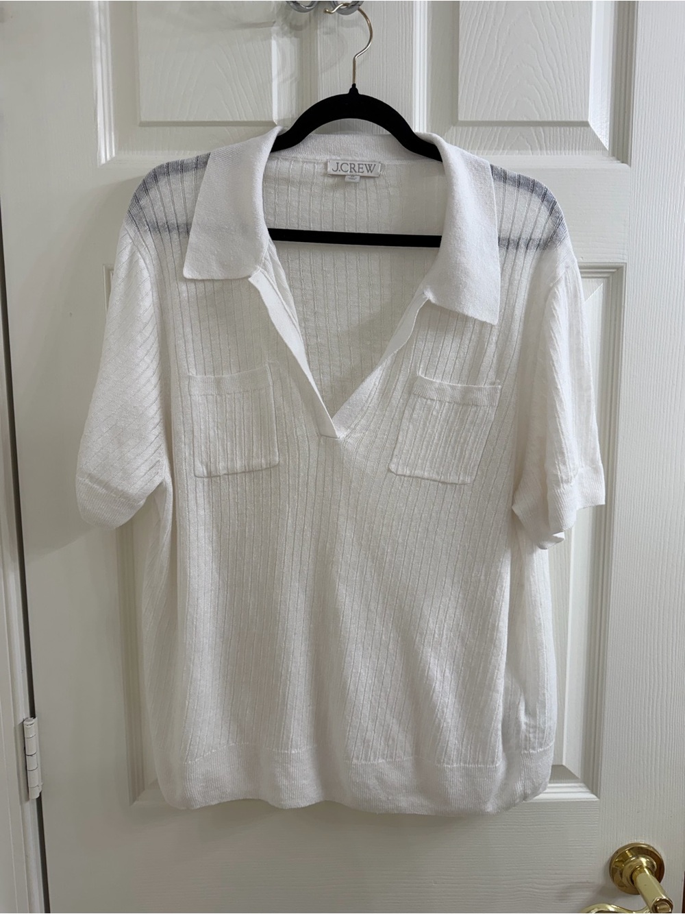 J. Crew Women’s  White Linen Knit Short-Sleeve Polo Sweater Size 2X